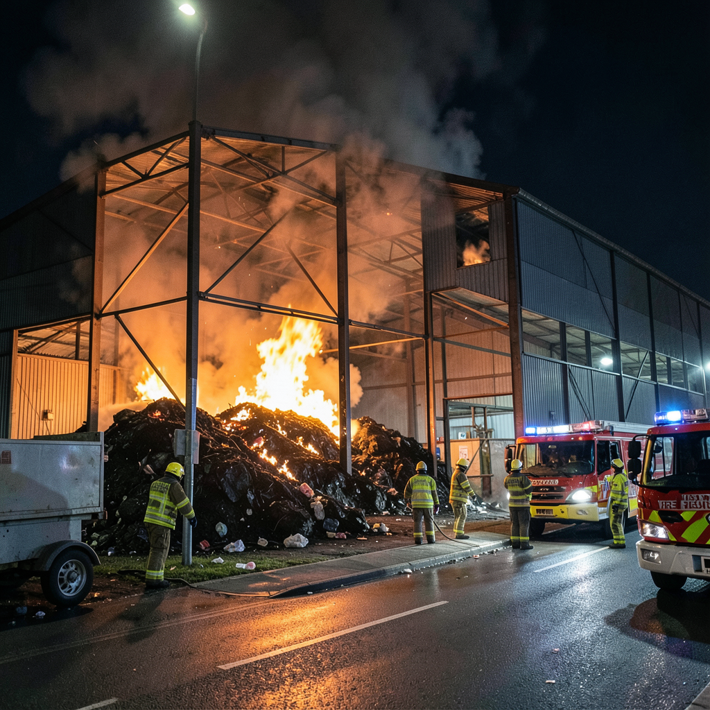Four fire crews tackle landfill waste fire on Lucy Street, Halifax